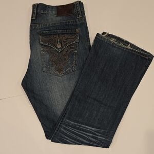 34x32 Dark Blue Men's Embroidered Pocket Jeans 219